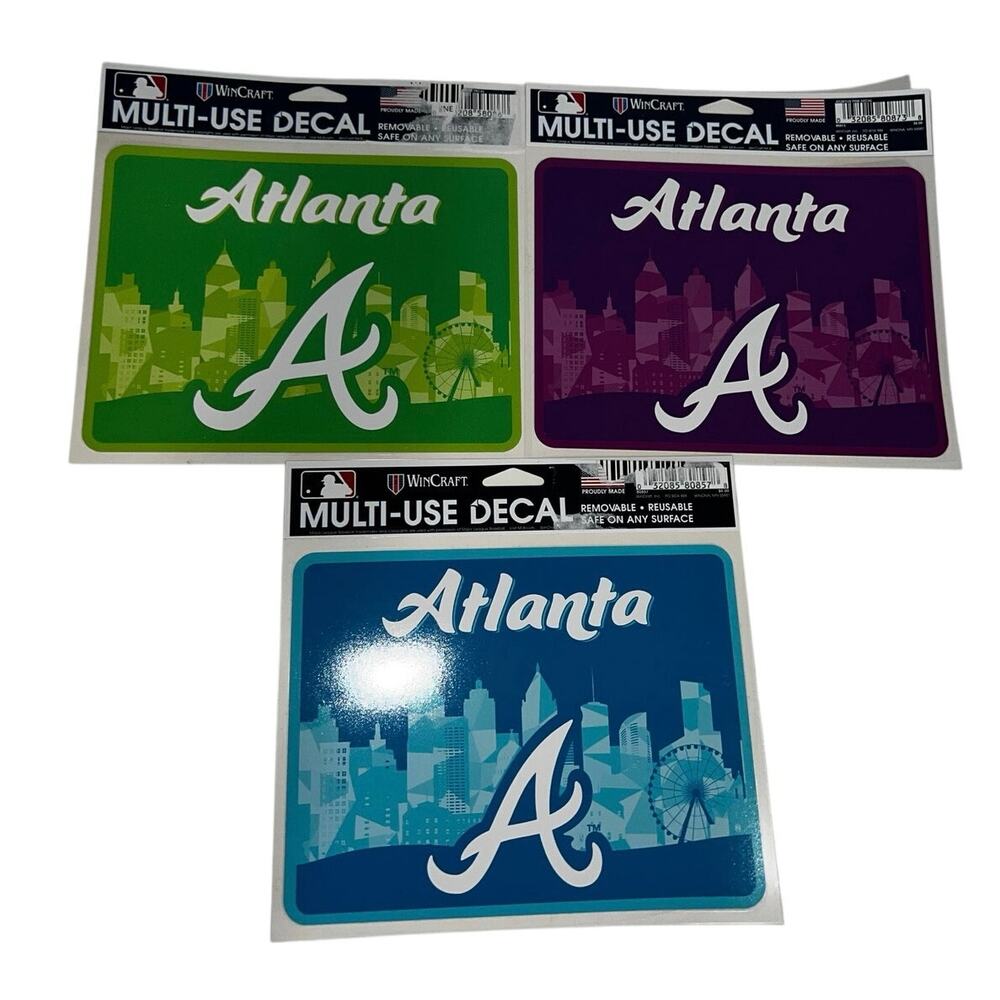 MLB Lot Of 3 Atlanta Skyline Braves 5” x 6” Baseball Stickers Multi-use Decals